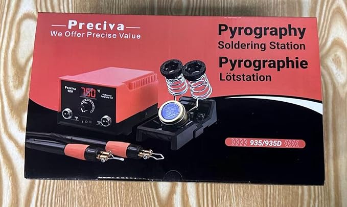 Preciva 935 Dual Handle Wood Burning Kit - Professional Pyrography Tool with 20 Wire Nibs & Pen Holder | Adjustable Temp 482~1382℉ | for Wood Burning, Leather Craft, Art Designs
