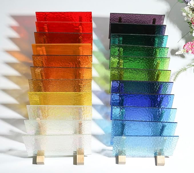 Lanyani 26 Sheets Transparent Stained Glass Sheets Packs for Art Crafts, Textured Bright Color Variety Translucent Cathedral Art Glass Sheets for Mosaic Glass DIY Projects, 4x6 inches