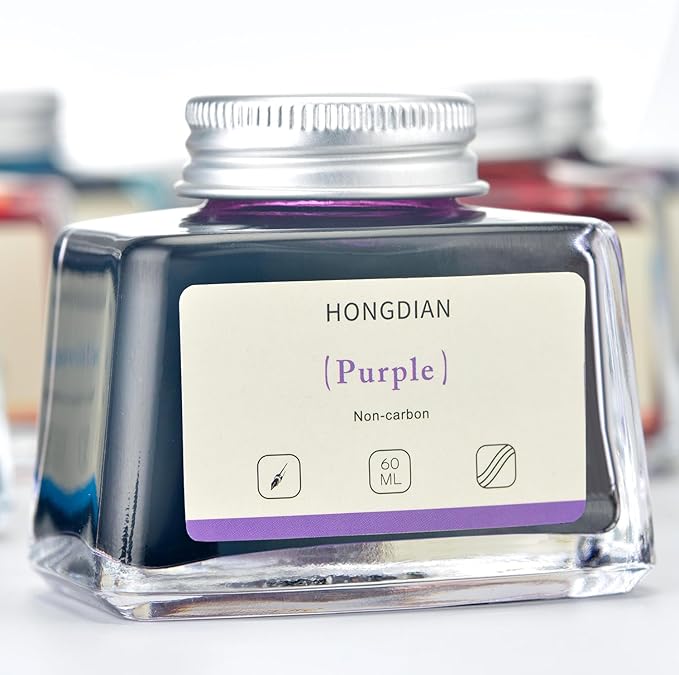 Hongdian Fountain Pen Bottled Ink Purple Color, 60ml Non Carbon Inkwell Bottle, Artist Calligraphy Ink