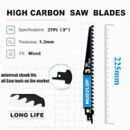 5 Pack 9 inch Reciprocating Saw Blades Set，3 TPI High Carbon Saw Blades for Woodcutting ，Saw Blades with Organizer Case (5, 3T/9inch)