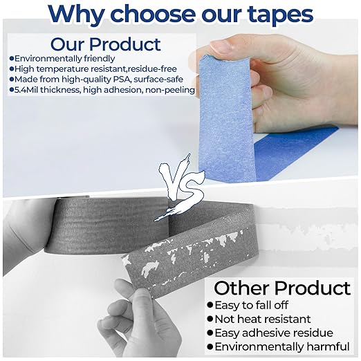 10 Rolls Blue Painters Tape 2 Inch, Bulk Masking Master Tape 60 Yards, Wall Masking Tape No Residue, Multi-Surface Painter's Tape for Wall Painting Edge Treatment DIY Crafts,600 Yards Totally