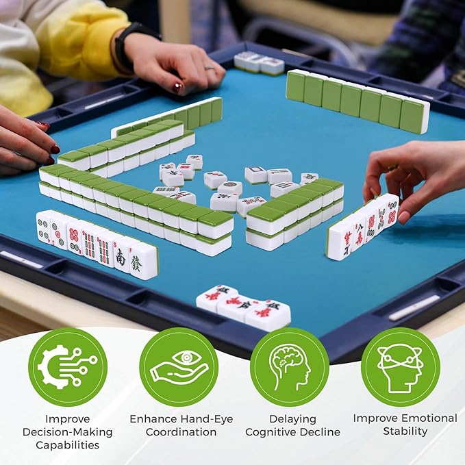 Mahjong Tile Set, 146pcs Chinese Mahjong Set Quality Mah Jong Tiles with Exquisite Storage Box Easy to Carry, Instructions Include Mah Jongg Sets for Family & Friends Gatherings