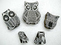Owl Family Wooden Block Stamps/Tattoo/ Handcarved Indian Textile Printing Blocks