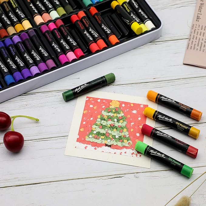 Mont Marte Oil Pastels in Tin Box Signature 48pc, 48 Assorted Colors, Vibrant Oil Pastel Set, Great Blending and Layering, Comes in Storage Case, Ideal for Art, Craft, Coloring and Sketching
