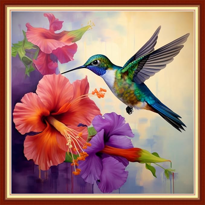 Dooxvey Cross Stitch Kits for Adults Beginners,Full Range of Cross-Stitch Stamped Kits Needlepoint Kits for Beginners Embroidery Kits 11CT Cross Stitch Patterns-Hummingbirds Gather Honey 18x18 inch