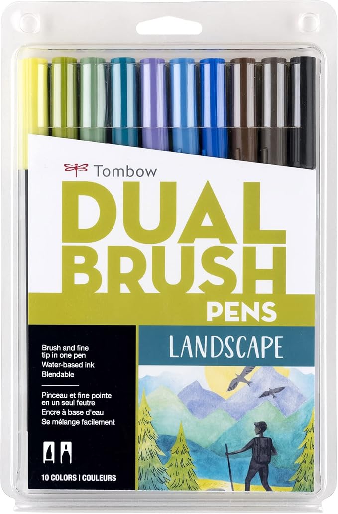 Tombow 56169 Dual Brush Pen Art Markers, Landscape, 10-Pack. Blendable, Brush and Fine Tip Markers