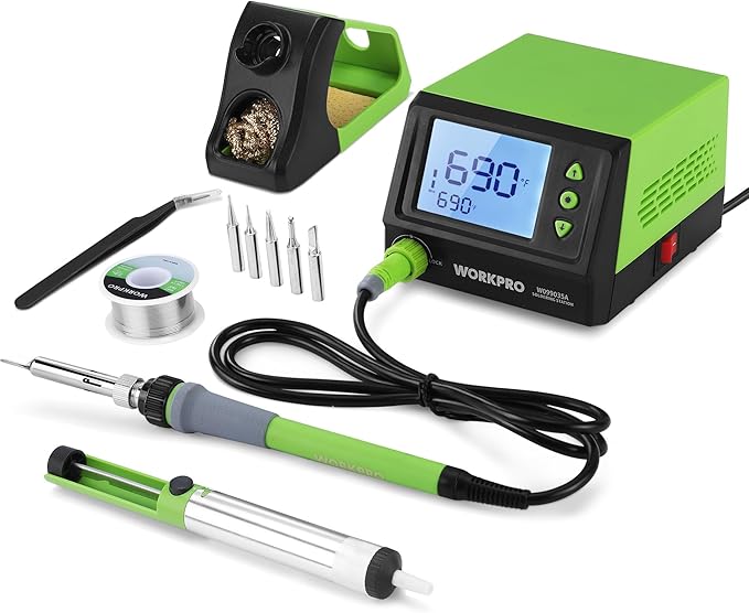 WORKPRO Soldering Station, 60W Soldering Iron Kit with Digital Display and 5 Extra Iron Tips, Precision Temperature Control Solder Station for Electronic Repair, DIY Enthusiasts