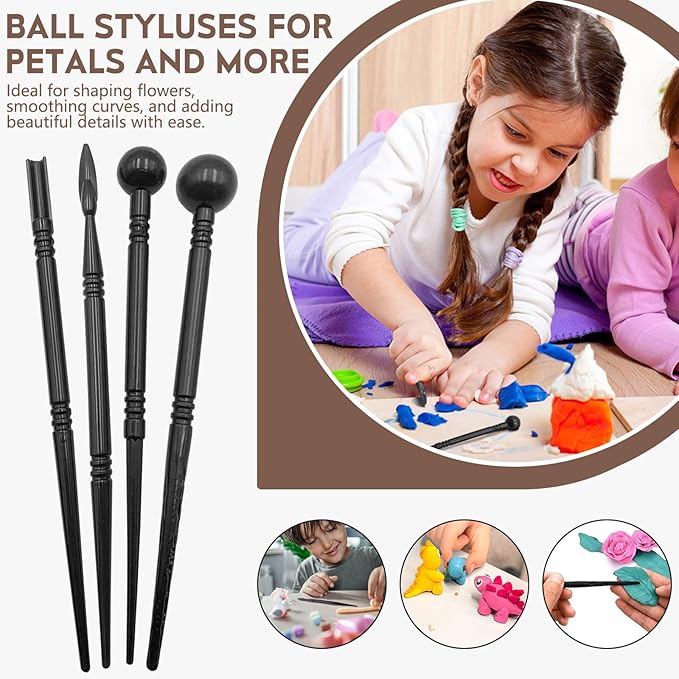 Clay Tools, 18pcs DIY Plastic Pottery Tool Kit for Polymer, Modeling, Air Dry Clay, Sculpting Tools Dotting Ball Stylus Pen for Embossing, Fondant, Crafts, Styling, for Kids and Beginners