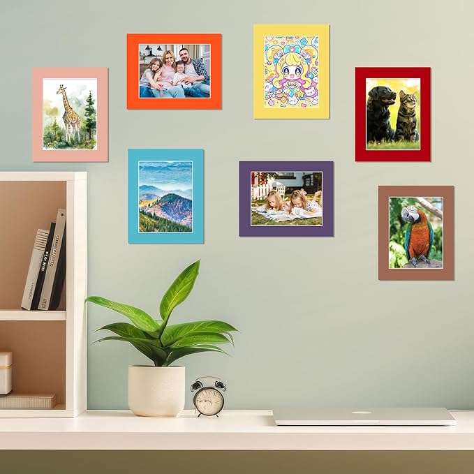 Prudiut 15 Pack 8x10 Picture Mats, Mixed Colors Frame Mattes for 5x7 Pictures Photo Frame Mat Core Bevel Cut Mat Board Show Kit for Photos, Prints, Artworks