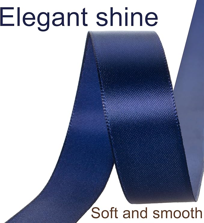 1 Inch Navy Blue Ribbon, 50 Yards Craft Polyester Satin Ribbon Perfect for Gift Wrapping, Handmade Roses, Wedding Party Decorations and DIY Crafts