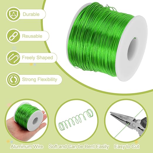 MECCANIXITY 20 Gauge Anodized Aluminum Craft Wire Bendable Bonsai Training Wire 771 Feet 0.8mm for Sculpting Crafts Wreath Floral Beading Jewelry Making, Green