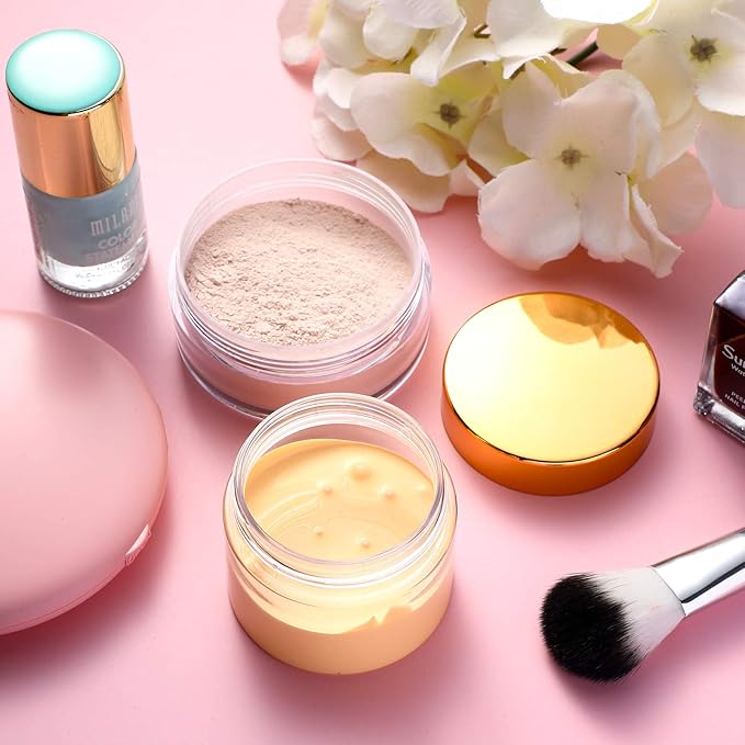 SATINIOR 12 Pack Plastic Container Jars with Lids Round Clear Travel Cosmetic Container Jars for Toiletries, Lotion, Cream, Ointments, Makeup, Rhinestone, Samples, Kitchen Storage(2 oz,Gold)