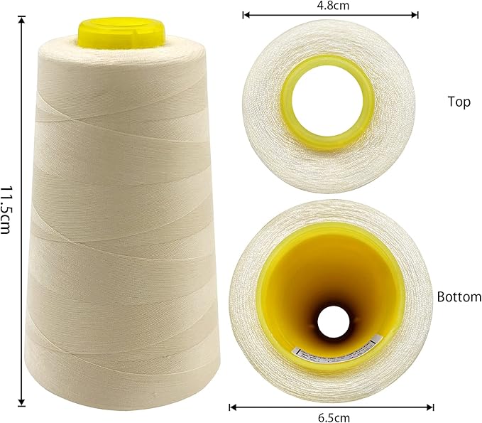 Tortoise 4 Cones of 3000 Yards Each Spool Thread for All Purpose, Serger, Overlock, Quilting, Sewing Machine - 40S/2 Cream Yellow