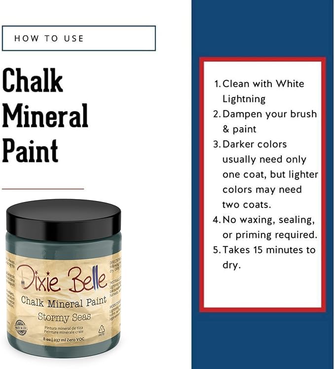 Dixie Belle Paint Company Chalk Finish Furniture Paint - Stormy Seas (8oz) - Matte Blue Gray Chic Chalk Mineral DIY Furniture Paint