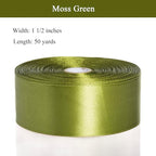 1 1/2 Inch Moss Green Solid Satin Ribbon, 50 Yards Craft Fabric Ribbon for Gift Wrapping Floral Bouquets Wedding Party Decoration