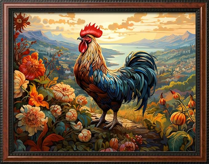 Leczany Cross Stitch Stamped Kit for Adults or Kids - Colorful Rooster | DIY Embroidery Starter Patterns Craft Kit Needlepoint for Beginner | 11CT, 3 Strands | 17.3x13 inches