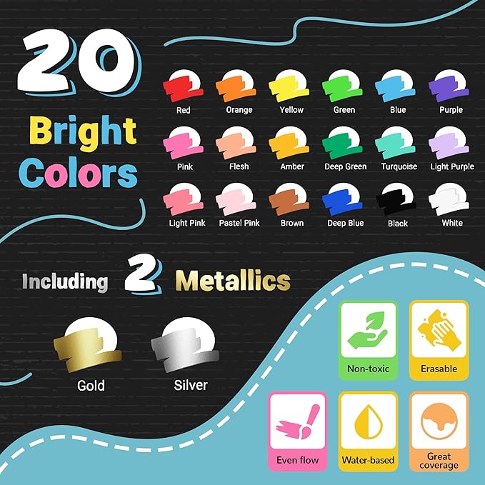 Window Chalk Markers for Glass Washable, 20 Colors Jumbo Liquid Chalk Marker with 10mm 3 in 1 Nib Thick Wide Tips, Big Chalkboard Markers, Car Paint Pen for Auto, Bistro, Mirror, Poster, Blackboards