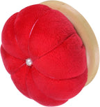 HARFINGTON Wooden Base Needle Pincushions Japanese Style Pin Cushions Round Pin Cushion Needle Holder for Sewing Quilting Needlework DIY Crafts, Red