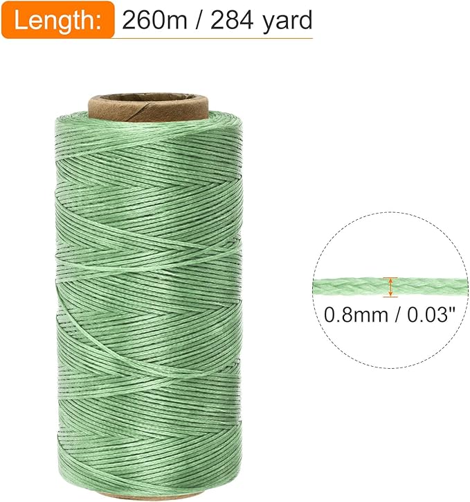 MECCANIXITY Waxed Thread,284 Yard 0.8mm 150D Flat Wax Thread Polyester Waxed String for Leather Sewing Hand Weaving Book Binding Home Decoration,Grass Green