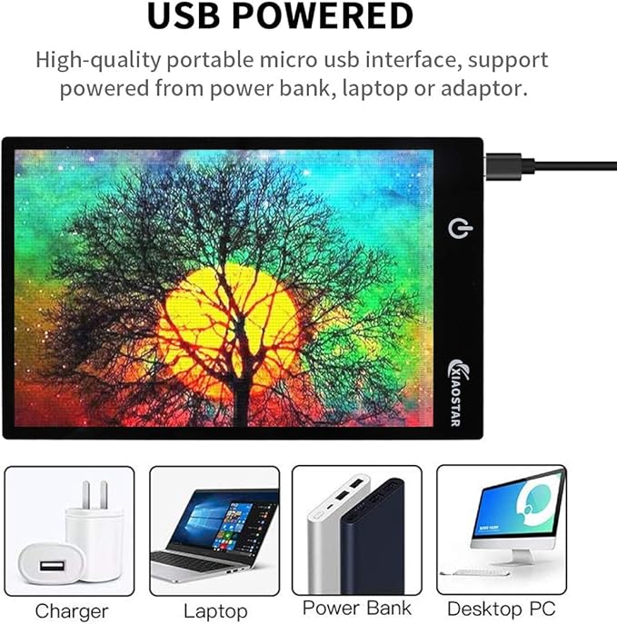Light Box Drawing Pad A5, Tracing Board with Micro USB Cord Charge Cable and Brightness Adjustable for Artists, AnimationDrawing, Sketching, Animation, X-ray Viewing (A5) Not Rechargeable