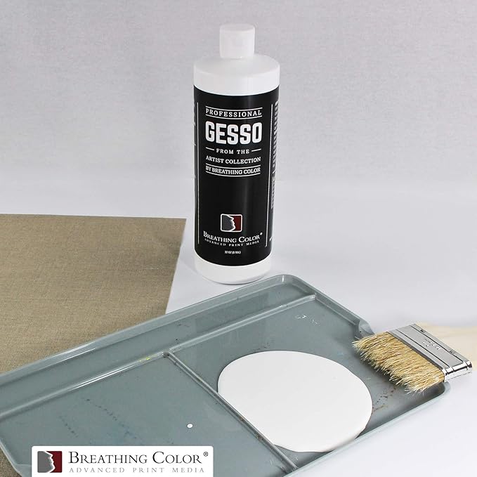 White Gesso Canvas Primer Bundle 8 oz. with Application Brush and Sandpaper. Keep Paint from Absorbing! Whether Acrylics, Oils, Watercolors or Pastels, Make Every Painting Look its Absolute Best