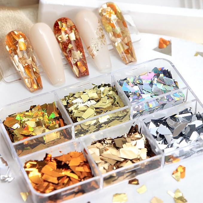 Fall Nail Sequins Holographic Laser Mixed Color Autumn Nail Flakes Design Nail Charms 3D Confetti Nail Art Stickers Irregular Nail Glitter Sequins for Women