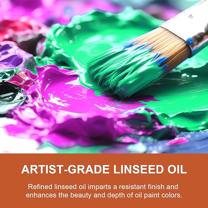 JOFOOK Refined Linseed Oil Medium for Oil Paintings,550ml/18.6oz Linseed Oil for Oil Based Paint,Artists' Paint Thinner with a Painting Knife and Paintbrush,Enhance Flow & Translucency Thinning Oil