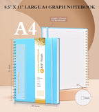 Graph Paper Notebook, Spiral Notebook Journal 8.5” x 11”, A4 Large Grid Notebooks for Women Men, 100 GSM Graph Paper, Plastic Hardcover Spiral Graphing Journals for Work School Engineerin, Blue