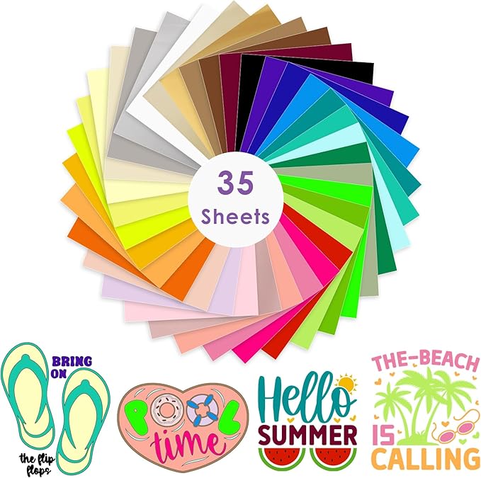 VINYL FROG Heat Transfer Vinyl Bundle 35 Colors HTV Vinyl Sheets 12" x 10" Iron on Vinyl Multicolor Heat Press Vinyl for DIY T-Shirts Fabrics
