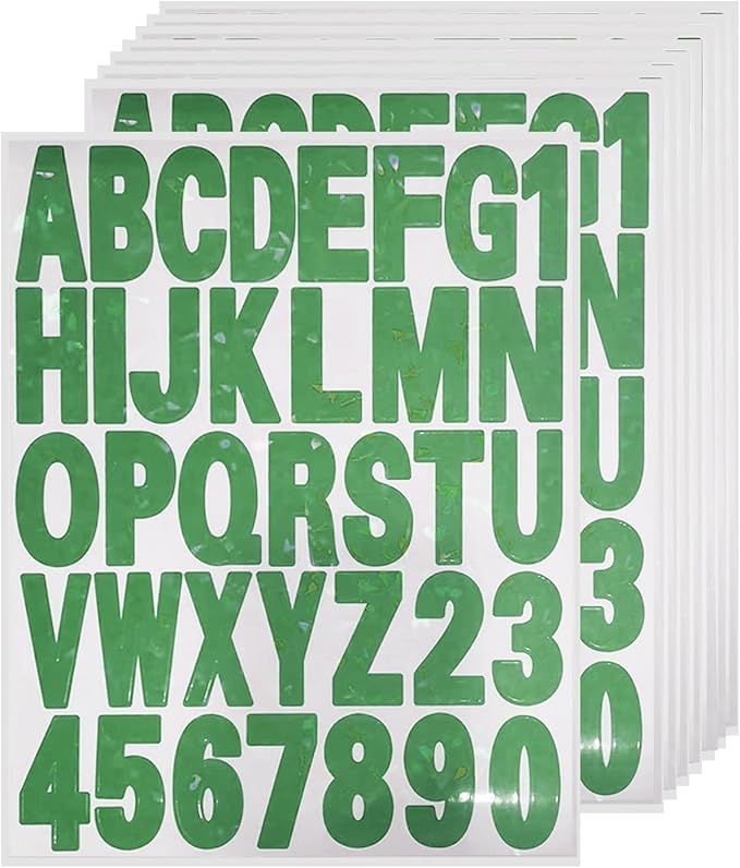 Starboling Letter Stickers,2 inch 8 Sheets Green Alphabet Sticker,Self Adhesive Vinyl Letter Stickers Mailbox Numbers,for Arts Crafts Outdoor Sign Poster Mailbox Sign Doors Mailboxes Car Truck