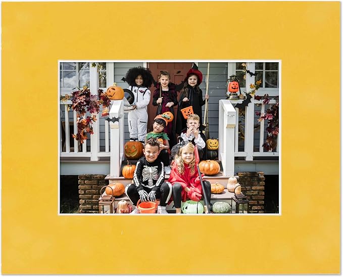 Pack of Ten Acid Free 8x10 Mats Bevel Cut for 5.5x8.5 Photos - Sunrise Yellow Suede Precut Matboards With Backing Boards and Self Seal Photo Mat Bags For Pictures, Photos, Framing - 4-ply Thickness