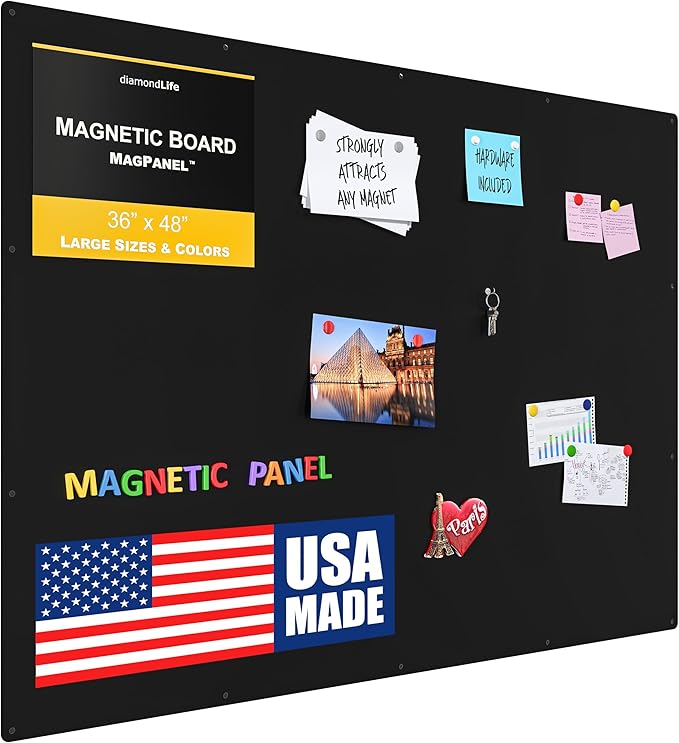 Diamond Life Magnetic Board - Memo & Vision Board for Home, Office, and Classroom - Magnet Board for Kids - Pre-drilled Mounting Screws Included (Black 36"x48")