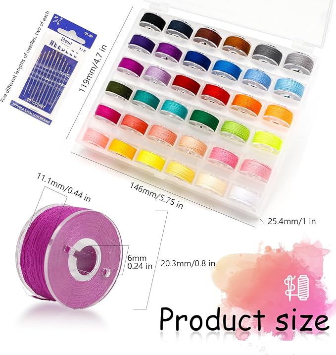 72Pcs Sewing Thread kit, 36 Assorted Colors Machine Threads with Spools, 36 Same Color Prewound Bobbins Threads Set, Polyester Thread for Hand and Sewing Machine