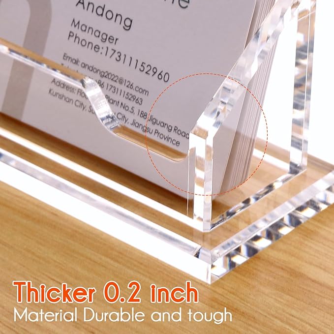 Acrylic Card Holder Clear Horizontal Business Card Organizer Stand for Desk 1 Slots Business Cards Stand for Women and Men