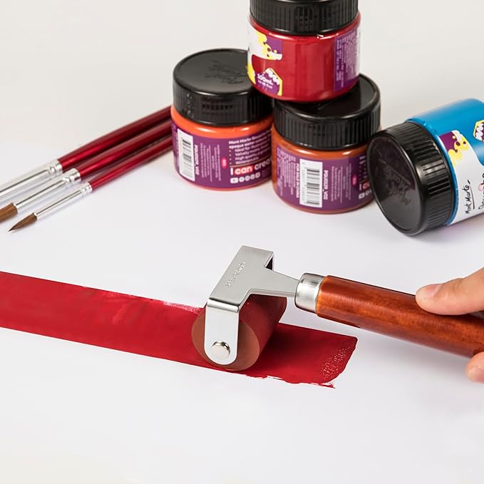 MyLifeUNIT Rubber Brayer, Brayer Ink Roller, Soft Rubber Brayer Roller with Wooden Handle