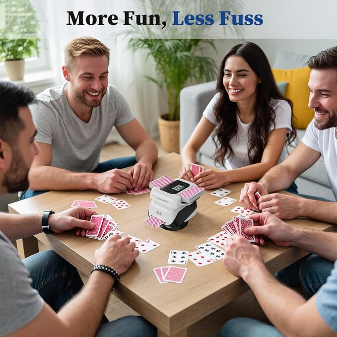 2-in-1 Automatic Card Shuffler & Dealer for 1-2 Decks Support 8 Players, 4 Drawing Remotes, Rechargeable Card Dealer Machine, Preset Games for Poker, UNO, Blackjack, Texas Hold'em, Crazy Eights