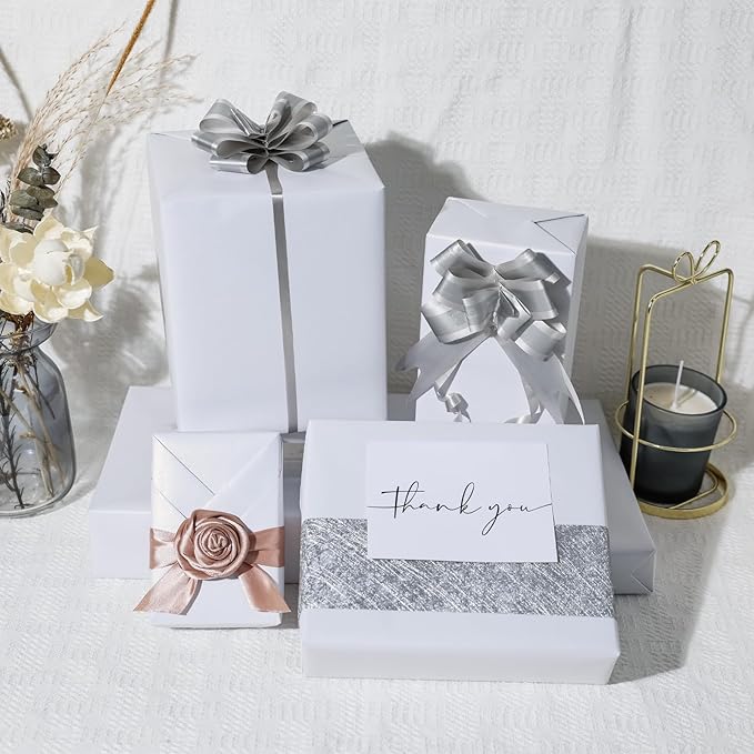 NESCCI White Matte Wrapping Paper,Solid Color Pearly-Lustre Paper,Gift Wrapping Paper,Perfect for Wedding,Valentine's Day,Birthday, Christmas,Baby Shower,DIY Bouquet (17 Inches X 32.8 Feet)