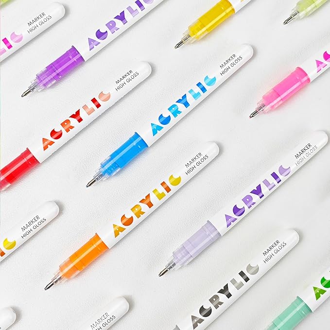 kander Direct Liquid Highlighter Acrylic Marker, 12 Colors Gel Pens with Bullet Tip, Strong Coverage, Large Ink Capacity, Multi-Purpose Paint Pens for Rock Painting, Crafts, DIY, Art Supplies