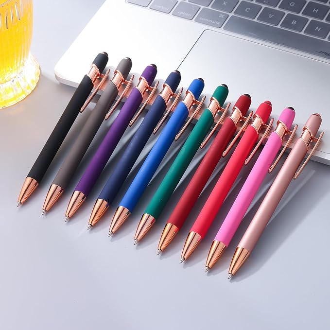 12 PCS 2 in 1 Stylus Ballpoint Pen with Stylus Tip, 1.0 mm Black Ink Metal Pen Stylus Pen for Touch Screens (12 Colors-2)