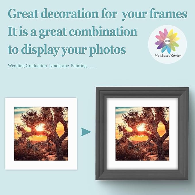 MBC Mat Board Center, 10 Pack 10x10 for 8x8 White Picture Mats Frame Mattes, Bevel Cut, Acid Free, 4-ply Thickness