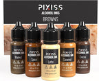 Pixiss Brown Alcohol Ink Set - 5 Shades of Highly Saturated Alcohol Ink for Epoxy Resin Supplies, Yupo Paper, Tumblers, Coasters - Resin Colorant for Epoxy Resin and Resin Art Supplies