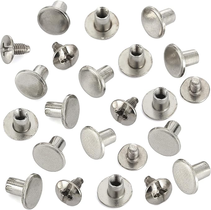 YORANYO 150 Sets 8MM Chicago Screws Leather Rivets for Fabric Chicago Binding Screws Buttons Metal Studs Rivets for Decorate and Repair Belts Bags Shoes Purse Dog Collar Leather Craft (Silver)
