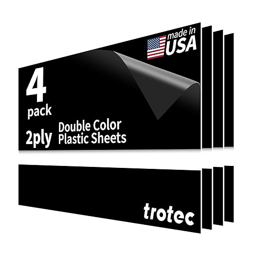 Trotec TroLase | 12"x20"x1/32", 4 Pcs | Black/White | 2 Ply | Modified Acrylic | Laser Engraving Double Color Plastic Sheet | Engraving Blanks for Laser, Saw, Guillotine | Made in USA