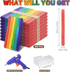 4.5 inch Colored Wooden Sticks Kits, 400PCS Colorful Rainbow Treat Sticks Bulk with Hot Glue Gun and Sticks for Craft Popsicle Home Decoration Project Building Model Kid Classroom Art Craft Supplies