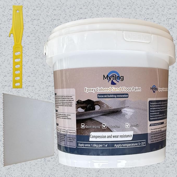 Epoxy Colored Sand Floor Paint, Epoxy Floor Paint High Gloss Marble Effect Coating for Indoor and Outdoor, Wear-resistant and non-slip Self-leveling Coating White 35OZ(1KG)
