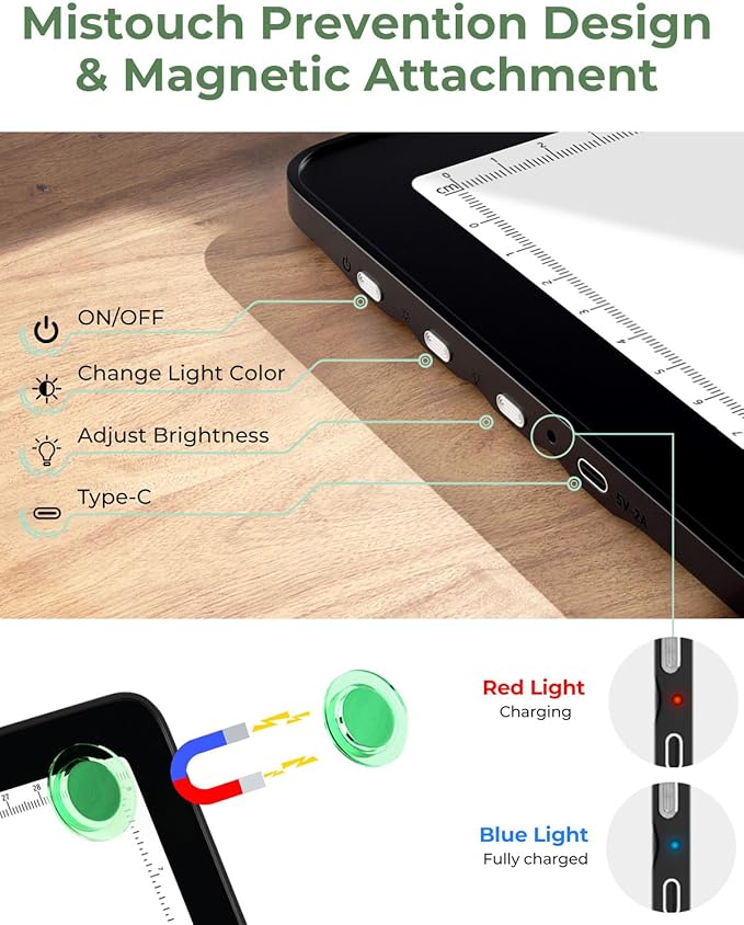 Cordless A3 Diamond Painting Art LED Light Board for Tracing and Drawing,Bawaslom Light Box with 3 Colors & 6-Level Brightness,Rechargeable Drawing Pad for Tracing,Diamond Art,Vinyl Weeding,Sketching