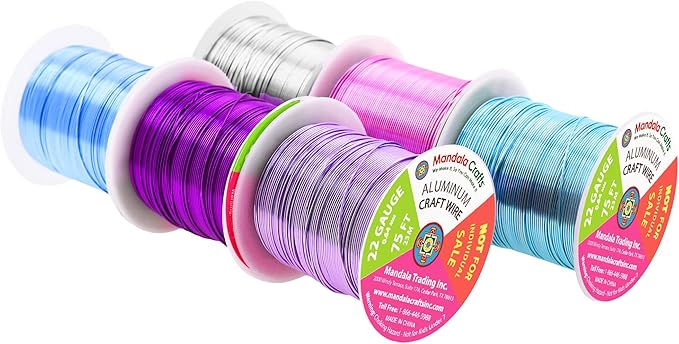 Mandala Crafts 22 Gauge Anodized Aluminum Craft Wire for Jewelry Making - 450 FT Colored Flexible Silver Lavender Purple Pink Ice Blue Turquoise Wire - Bendable for Bonsai Armature Crafting Sculpting