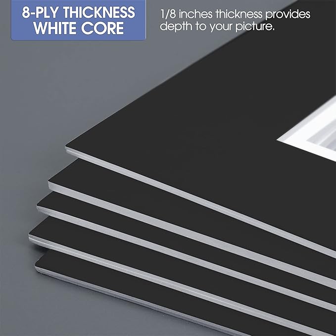 Golden State Art, 11x14 Double Mats for 8x10 - for Photos, Pictures, Frames - Acid-Free, 5 Pack, Black Over White