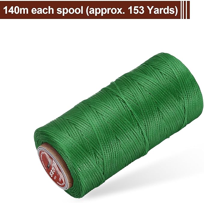 uxcell Flat Leather Sewing Waxed Thread, 140m / 153 Yards Polyester Wax String, 300D Wax Stitching Cord for Leather Crafts, Bookbinding, Bracelets Braided, Dark Green