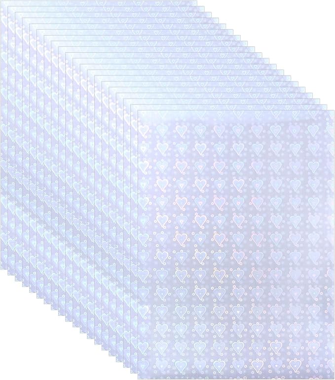 PATIKIL 11.7x8.3" Holographic Sticker Paper, 20Sheets A4 Polypropylene Self-Adhesive Transparent Waterproof Laminate Overlay Film for Photo Cards Scrapbook Decorations, Heart